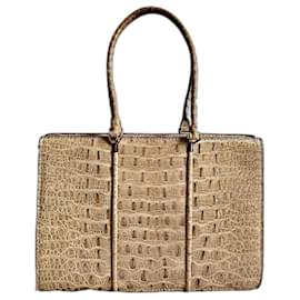 Autre Marque Piccola borsa a mano in pelle esotica taupe