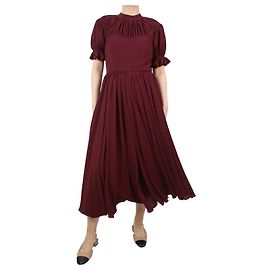 Autre Marque Burgunderfarbenes, kurzärmliges, gerafftes Midikleid – Größe UK 10