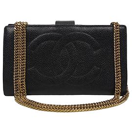 Portafoglio Chanel on Chain foderato CC in pelle martellata nera