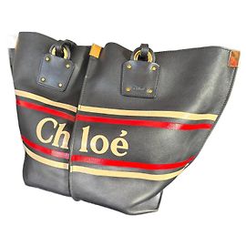 Borsa Chloé Vick Tote in Pelle Blu Navy