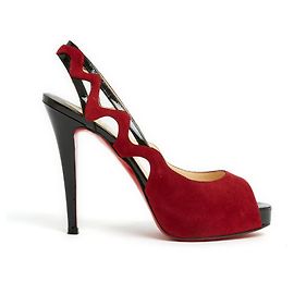 Christian Louboutin Patente preta e camurça vermelha UE37.5