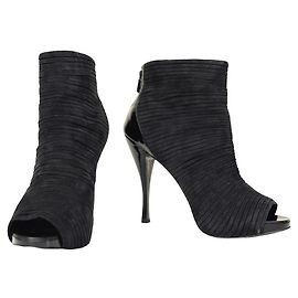 Roger Vivier Noir Plissé Daim Fermeture Éclair Peep Toe Bottines Talon Chaussures taille 40