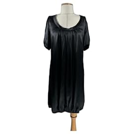 miu miu black silk dress MIU MIU 2009 black silk satin bow top pleated mini dress IT44 L