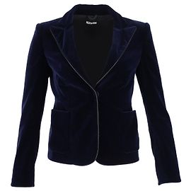 Blazer Miu Miu con finiture in pelle in velluto blu navy