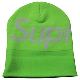Berretto Supreme con logo grande in cotone verde neon