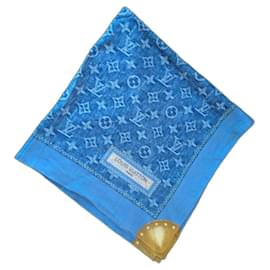 Foulard Louis Vuitton quadrato in cotone blu denim