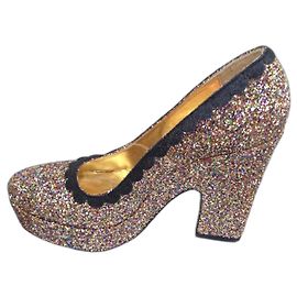 Manoush Scarpe con Zeppa e Plateau Dorate con Glitter