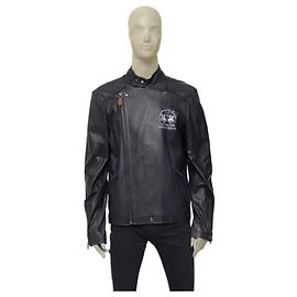 Autre Marque La Martina Maserati Giacca in pelle da uomo blu notte zip laterale frontale taglia XL