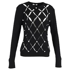 Kristallverzierter Cutout-Pullover von Paco Rabanne aus schwarzer Merinowolle