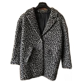 Ikks Leopardenmuster Wollmantel schwarz beige