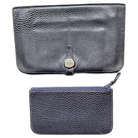 Hermès Dogon Duo Geldbörse Togo Leder Dunkelblau