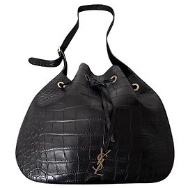 Bolsa média Saint Laurent Paris VII Hobo Croc Effect em couro preto