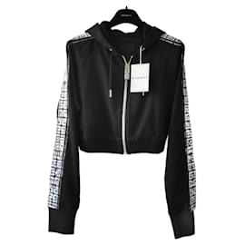 ETIQUETA SUDADERA CORTA GIVENCHY 4G CHITO NEGRO CON CAPUCHA Y CREMALLERA. - Givenchy