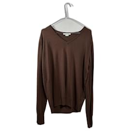 John Smedley V-Ausschnitt Pullover aus extrafeiner Merinowolle Braun