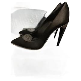 Escarpins Yves Saint Laurent en soie noirs avec strass Swarovski