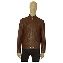 Iceberg Eisbergbraunes Leder mit Reißverschluss vorne, klassische Herren-Lederjacke, Größe 50