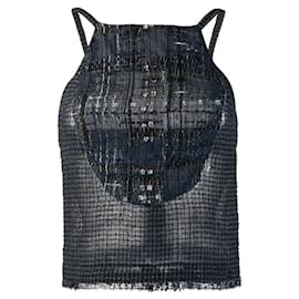 Top de mezcla de seda azul Chanel con tirantes finos
