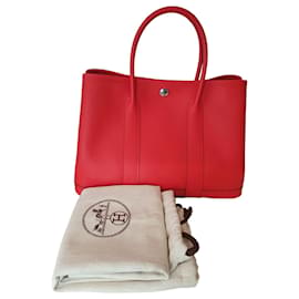 Hermès Herbag 31 Red Leather and Fabric Handbag