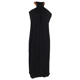 Jil Sander Beaded Strap Halter Dress in Black Cotton