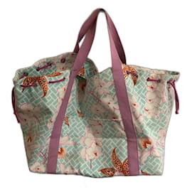 Manuel Canovas Tragetasche aus Baumwolle mit Blumenmuster Blau - Autre Marque