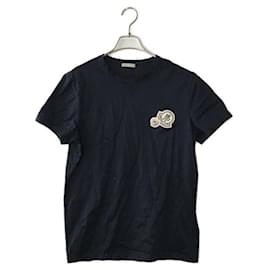 Moncler T-Shirt mit Patch Rundhalsausschnitt Marineblau Baumwolle