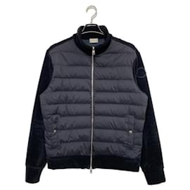 Cardigan Moncler in piuma blu navy nylon