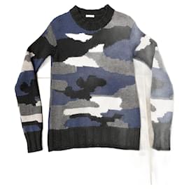 Parosh Wollpullover Camouflage Blau Grau Schwarz