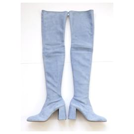 Prada Fall 2015 Botas sobre la rodilla de ante azul claro