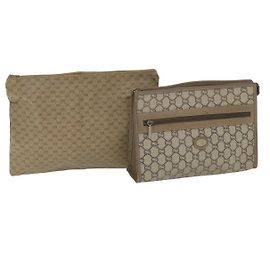 GUCCI GG PLUS Bolsa Embreagem em Lona Couro PVC 2Definir Beige Auth ti1279