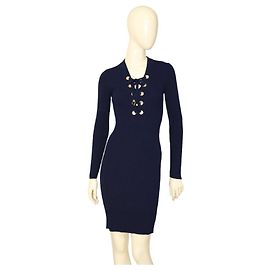 Michael Kors Mini-robe en tricot de viscose bleu marine à manches longues taille S