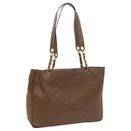 CHANEL Borsa a tracolla con catena Pelle verniciata Marrone CC Auth bs9580