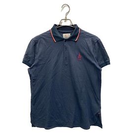 Polo Moncler con ricamo a un punto blu navy cotone