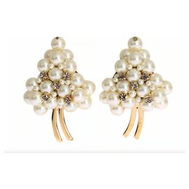 NUOVI orecchini DOLCE & GABBANA "Sicilia" Ottone dorato Floreale Perla bianca Clip grande sulla Sicilia
