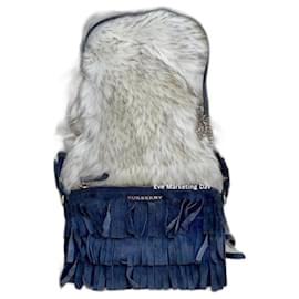Borsa a tracolla Burberry Peyton blu in suede e pelle