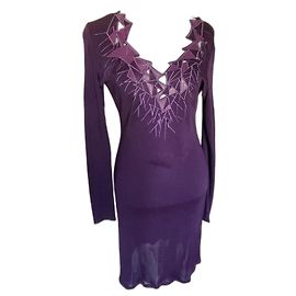 Vestido Thierry Mugler de piel y viscosa morado