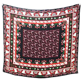 Hermès MANTON HERMES FLORES Y HOJAS EN CASHMERE NEGRO Y FOULARD DE SEDA MANTON DE SEDA