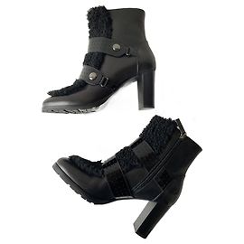 Botines Longchamp de charol y lana negra