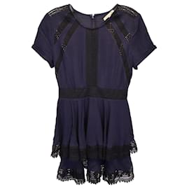Maje Raglia Vestido Escalonado Con Inserción De Encaje En Viscosa Azul Marino