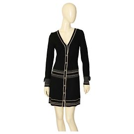 Miniabito Temperley London a maniche lunghe in maglia di cashmere di seta nera beige taglia M