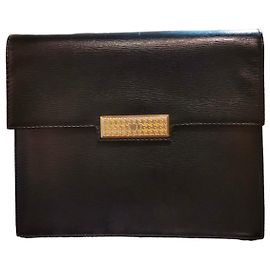Borsa Christian Dior in pelle nera con fibbia logo CD oro