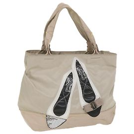 Salvatore Ferragamo Shoulder Bag Nylon patent leather Beige Auth ti1318