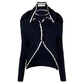 Y/Project Strickjacke mit Kette und Rüschen aus Wolle Marineblau - Autre Marque