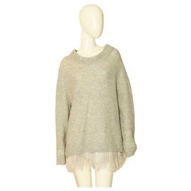 Punto de lana gris Riani con. Jersey Plumas de Avestruz Talla superior 44 EUR