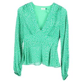 Autre Marque Rixo Kikki Retro Micro Floral Top aus grüner Viskose
