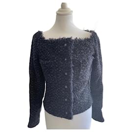 Chaqueta Chanel de lana azul marino gris y marrón