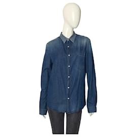 Golden Goose Camisa vaquera azul con cuello floral y botones a presión con aspecto desgastado - M