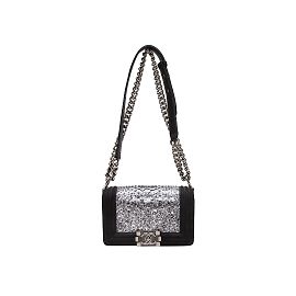 Borsa da ragazzo piccola Chanel in pelle e pelle di serpente nera e argento