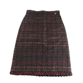 CHANEL - Falda de tweed marrón y rojo (Tamaño 34)