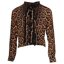Blusa Saint Laurent con fiocco in seta con stampa animalier