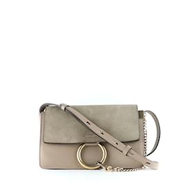 CHLOÉ - Borsa a spalla Faye in pelle grigia liscia e camoscio